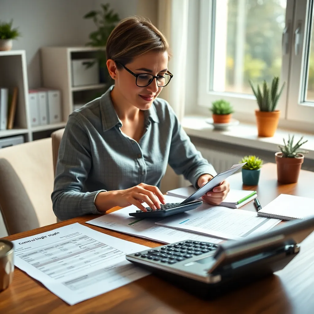 Osoba planująca budżet domowy przy biurku z laptopem i notatkami